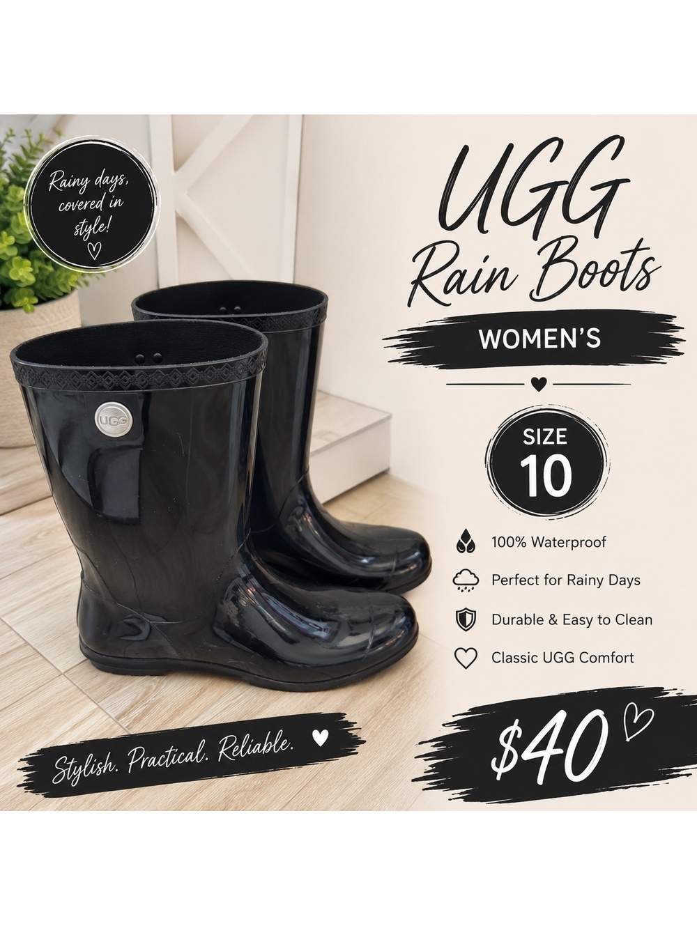 Women’s Ugg Rainboots Sz 10